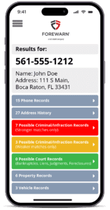 Phone number search results on mobile screen.