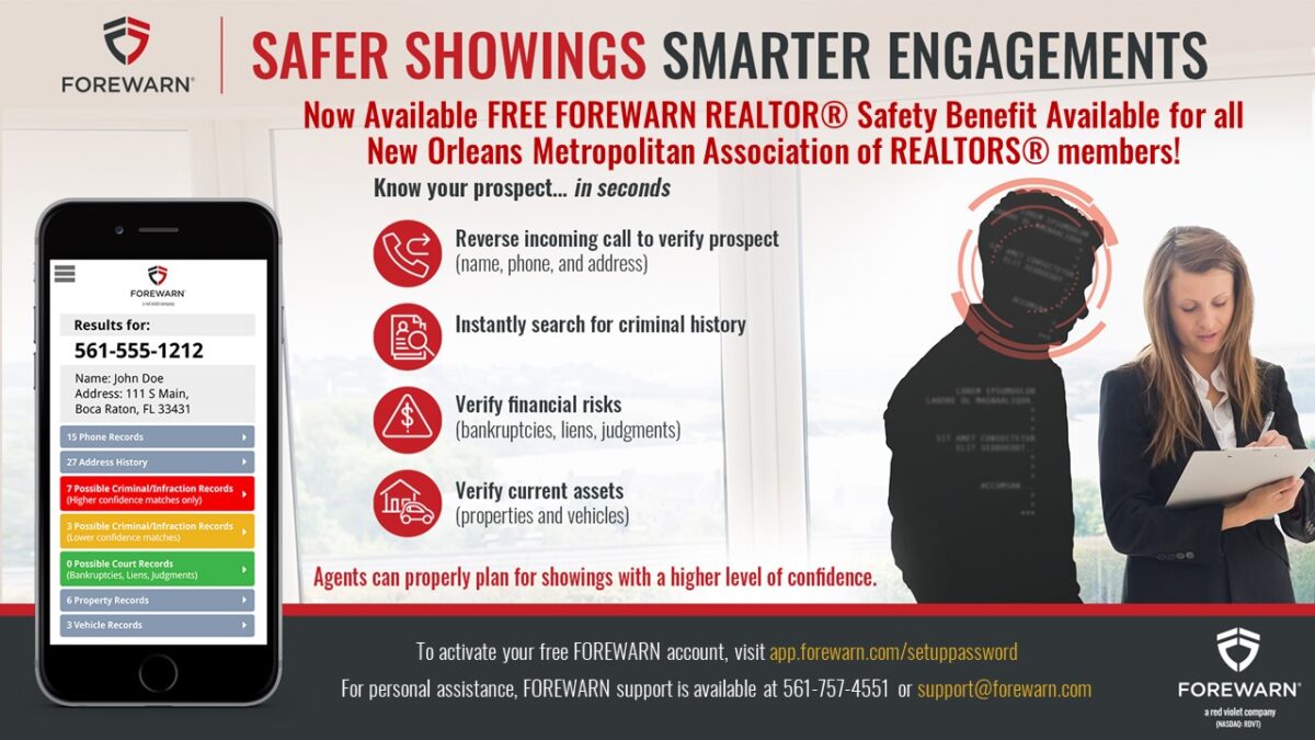 Forewarn safety features for realtors advertisement.